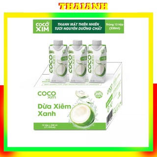Thùng 12 hộp 330ml nước dừa tươi xiêm xanh cocoxim