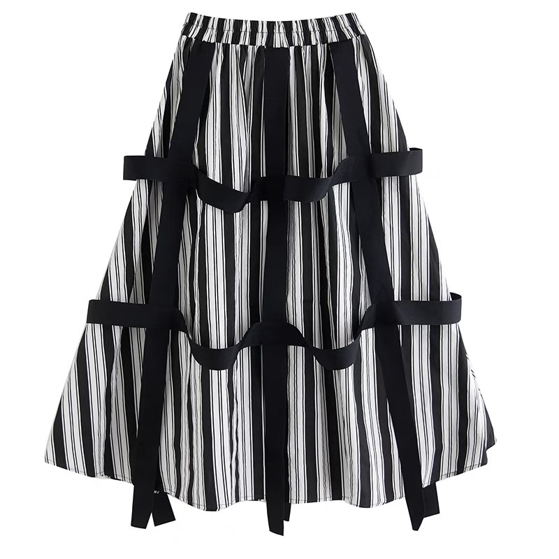 Chân váy kẻ phối line đen HAVADW form suông rộng darkwear cá tính CV79