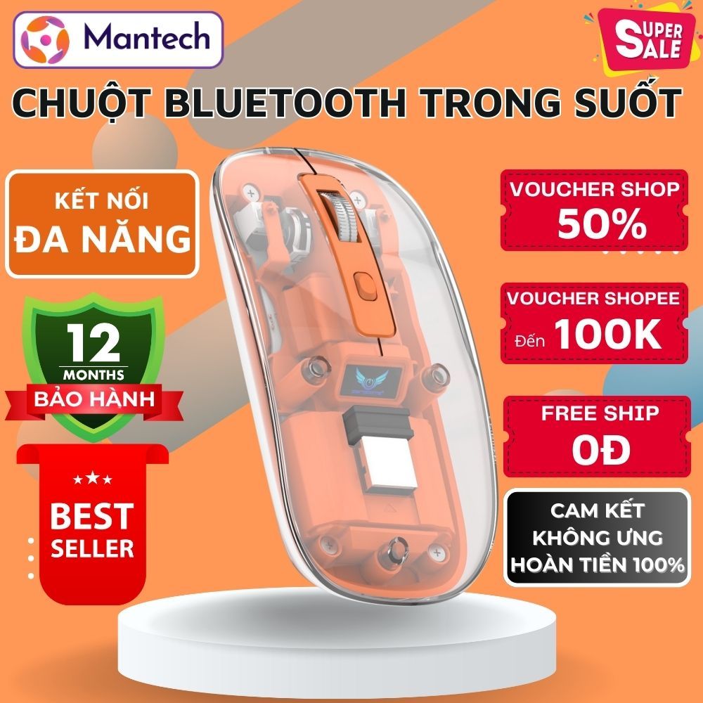Chuột Bluetooth Gamig Không Dây T7 Trong Suốt Pin Sạc Cực Trâu Nhỏ Gọn sử dụng cho Máy tính, Laptop, Phone, Tivi