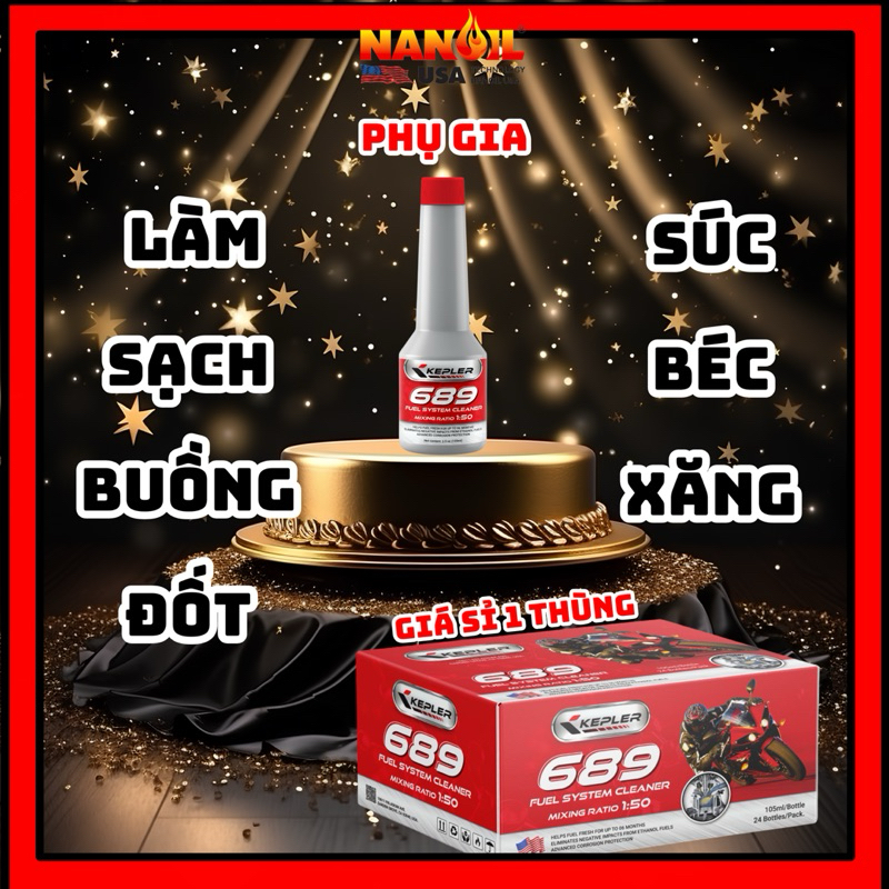 Thùng phụ gia súc béc xăng giá sỉ (105mL) KEPLER FUEL SYSTEM CLEANER làm sạch buồng đốt cho xe máy, 