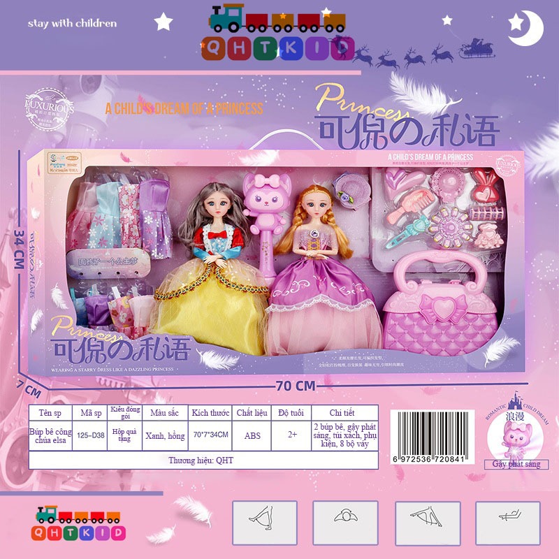 Đồ chơi búp bê công chúa elsa cho bé, Hộp quà tặng búp bê lớn 70cm tặng nhiều chi tiết thời trang cho bé gái