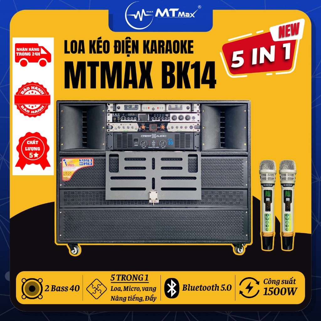 [ Hàng Nhập Khẩu ] Loa Kéo Điện MTMAX BK14 Cao Cấp 5 Trong 1 – Tích Hợp Micro Vang Cơ Nâng Tiếng Cục Đẩy Công Suất 1500W