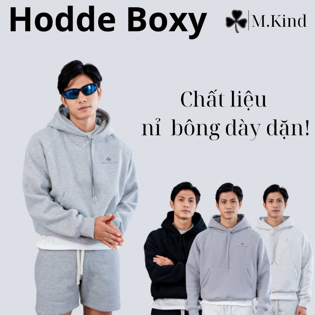 Áo Hoodie Nỉ Bông Form Boxy Nam Nữ Unisex, Áo Hoodie MK Store Thêu Họa Tiết Cỏ Ba Lá
