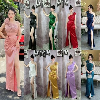 Đầm dạ hội lệch vai hoa cao cấp-TN TẶNG KÈM HOA TAI THỜI TRANG