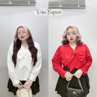 Áo sơ mi kiểu bigsize nữ kèm hoa cài vải mềm mịn lên phom dịu dàng thanh lịch sm150