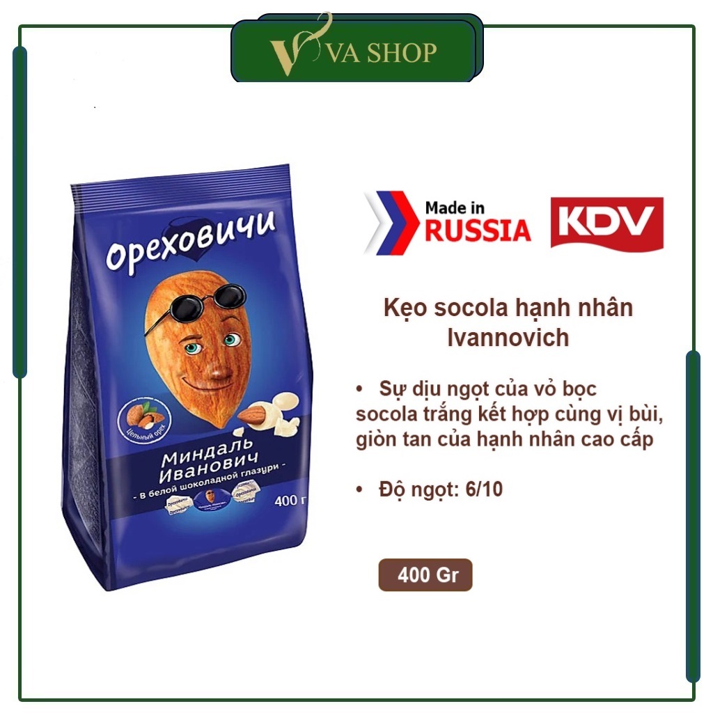 [CHÍNH HÃNG - TEM PHỤ] Kẹo socola hạnh nhân Ivan Nga gói 400gr