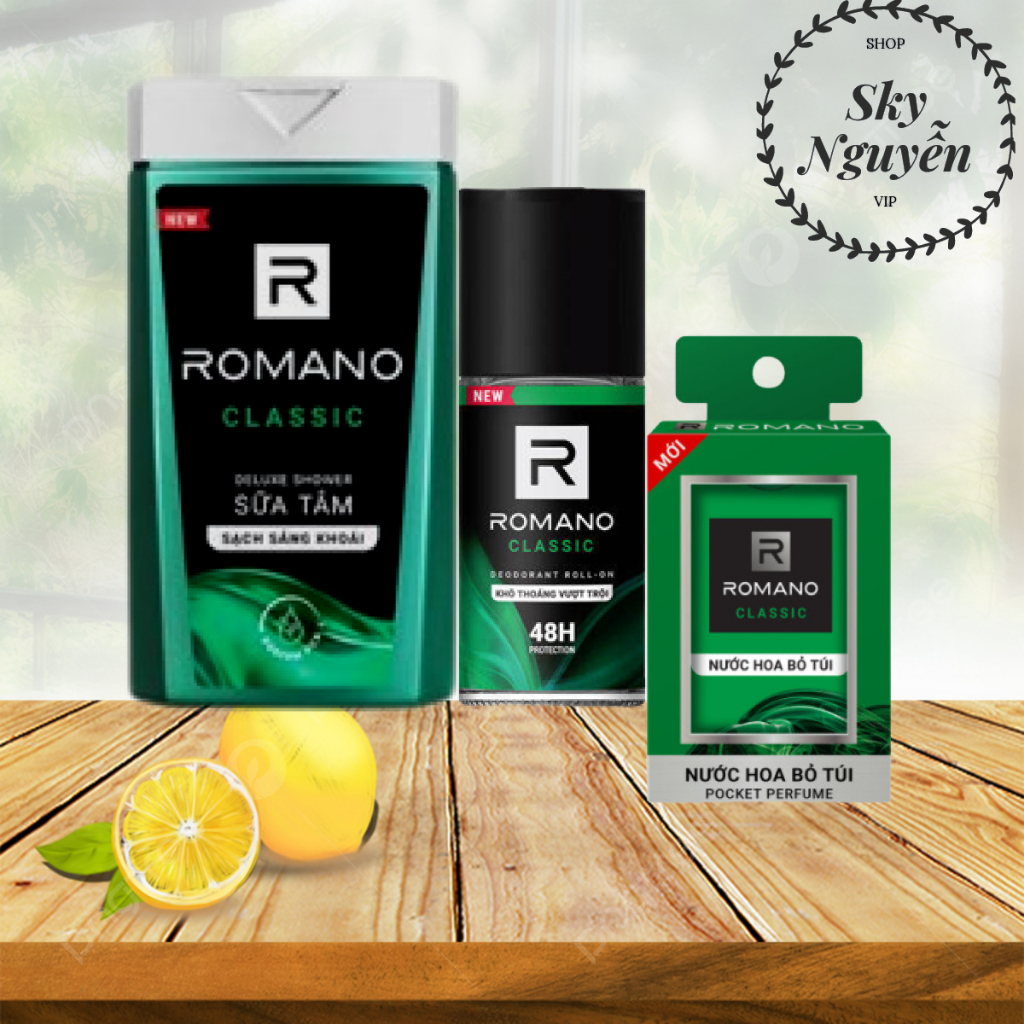 [Combo Du Lịch]  Romano Classic Tắm 180g+ Lăn 50ml+ Nước hoa bỏ túi 18