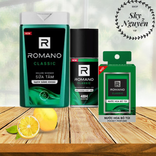 Romano classic tắm 180g+ lăn 50ml+ nước hoa bỏ túi 18ml