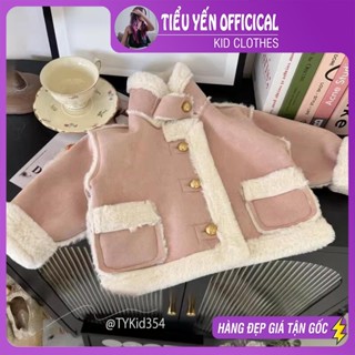 Quần áo trẻ em, Áo khoác da lộn cao cấp bé gái màu hồng, da lộn lót lông cho bé 11-35kg AK354 | Tiểu Yến KID