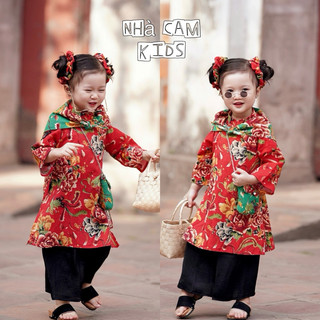 Áo dài truyền thống cho bé , set áo dài công phượng 3 chi tiết áo +quần + khăn cho bé - nhà cam