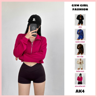 Áo khoác mã ak4: áo khoác nỉ thể thao tay dài form rộng, cổ đứng có khóa kéo thời trang cho nữ