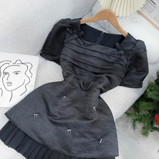 Đầm cổ u đính nơ phối dập li