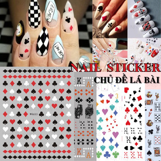 Sticker hình dán móng hoạ tiết kí tự lá bài tây Tết dụng cụ trang trí móng tay nghệ thuật chuyên nghiệp nail