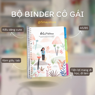 Bộ binder bìa còng B5 A5 làm planner gồm bìa + 4 tab phân trang nhựa + 90 trang giấy line