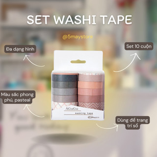 Set 10 cuộn washi tape trang trí sổ planner và bullet journal theo tone màu tiện lợi