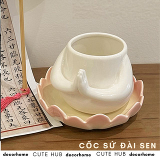 Cốc sứ tịnh tâm kèm đĩa đài sen dung tích lớn