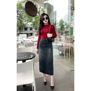 Chân váy bò trơn dáng dài dáng A xuông màu đẹp siêu hách dáng Eva Lover