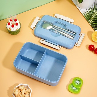 [THANH LÝ] Hộp Đựng Cơm Lúa Mạch 3 Ngăn Kèm Thìa Đũa Inox