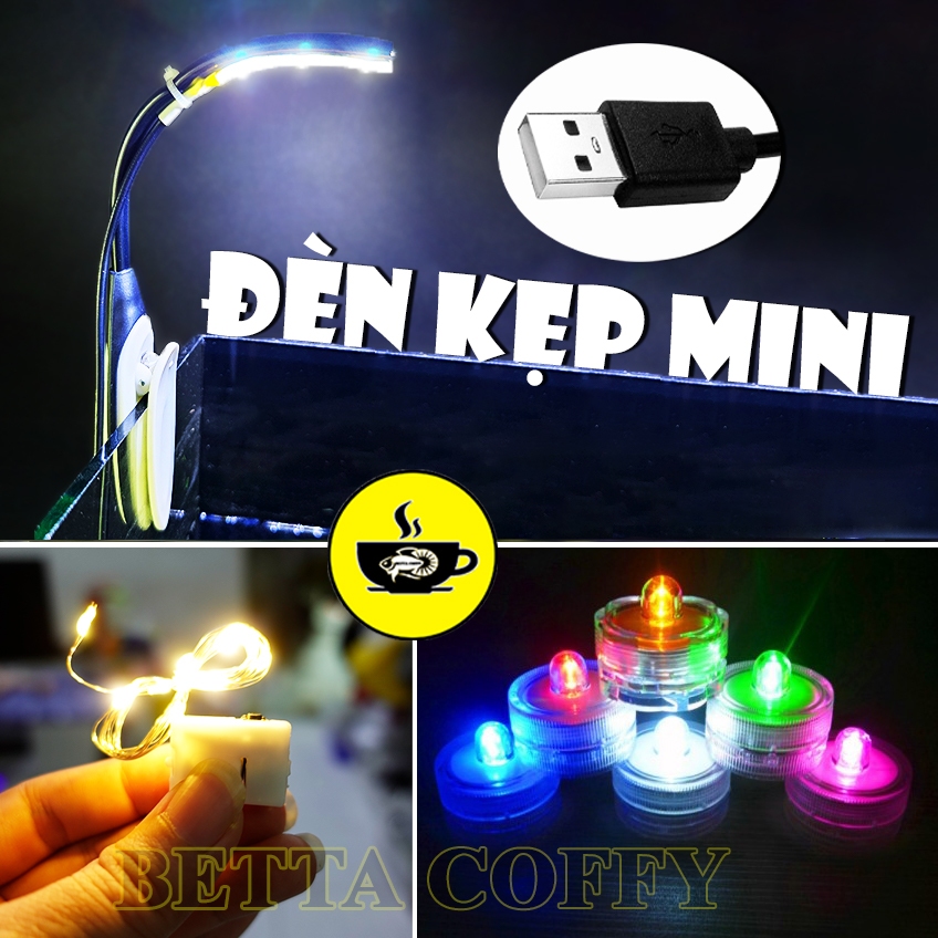 Đèn LED mini kẹp Nắp Vặn PIN USB - Đèn dây đổi màu trang trí bể cá bàn học