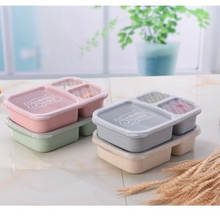 Hộp đựng cơm bento lúa mạch 3 ngăn văn phòng cakeshop hcm
