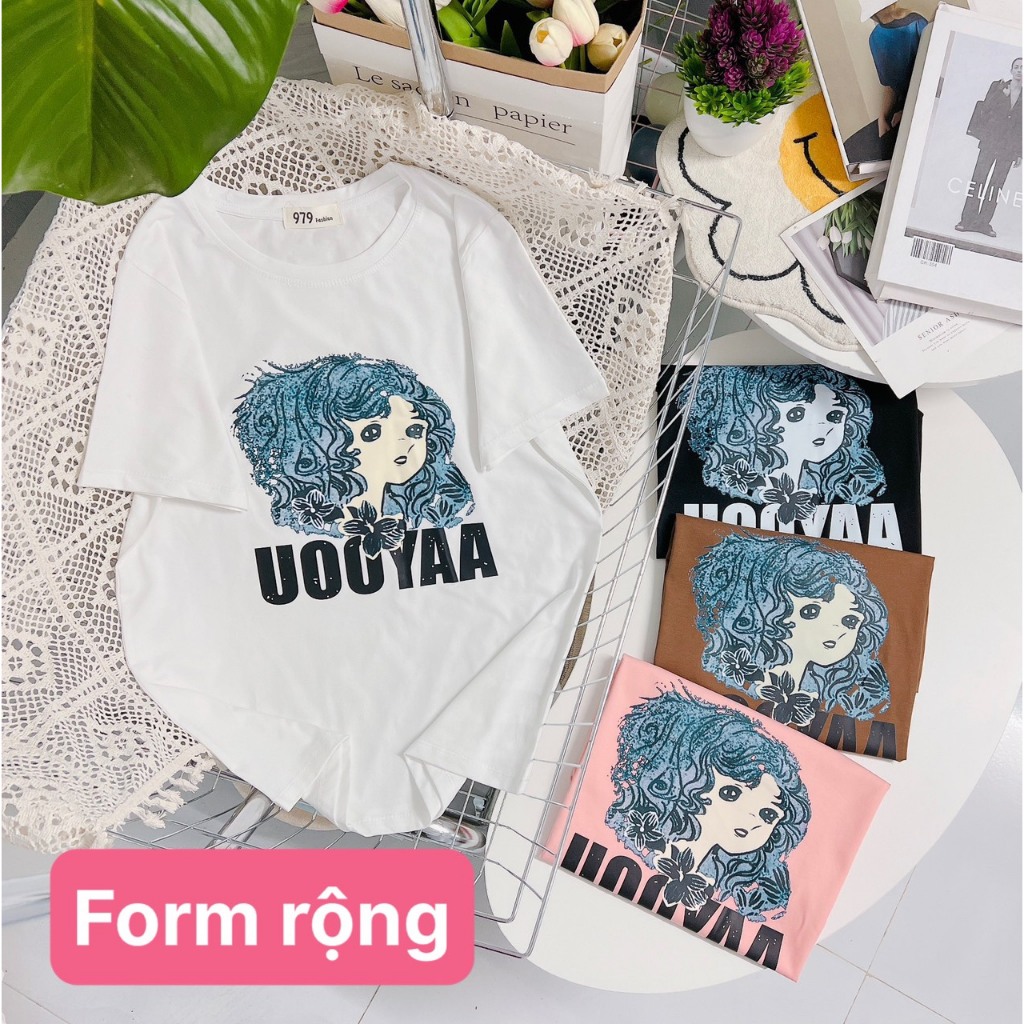 (UOOYAA) Áo thun nữ phom rộng (form rộng 50-75kg) co giãn 4 chiều, Mát mịn 979
