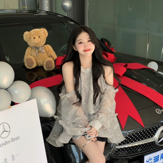 Hàng sẵn❤️áo hở vai tơ loang ghi cổ yếm hot hit❤️