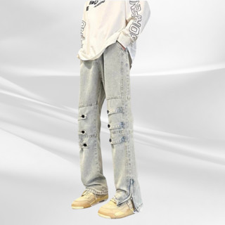 Quần jean nam Ống Rộng PHỐI KHOÁ cạp cao, quần bò nam chất vải dày dặn đẹp HOT 2023