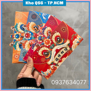 Sỉ 1,3k - lì xì đầu lân 2024 set 4 bao lì xì kì lân loại nhám cao cấp giấy cứng dày dặn lì xì rồng phong bì tết