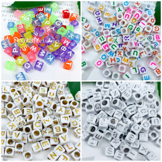  100 Hạt nhựa chữ cái 6*6mm dùng xỏ vòng tay làm trang sức handmade 