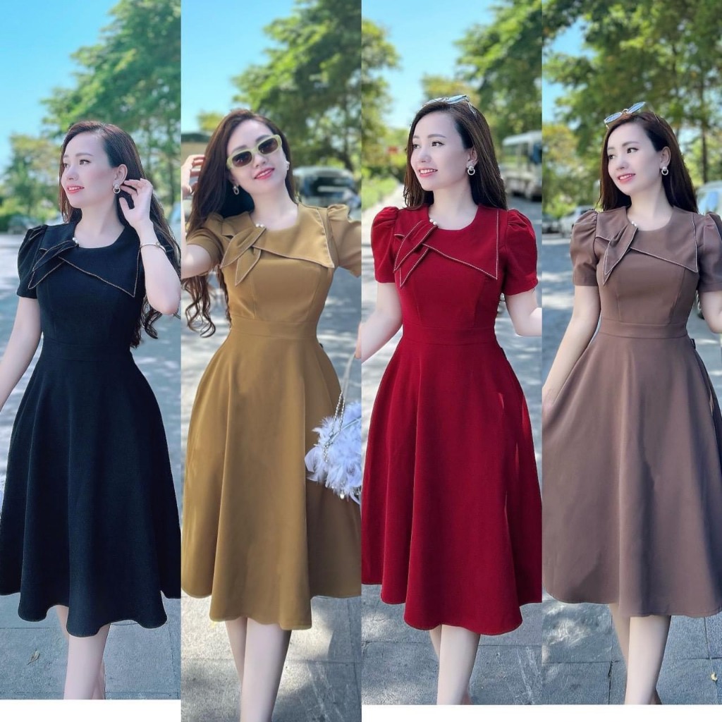 Đầm váy cổ tròn cách điệu sang chảnh thời thượng cho nữ Thường Ngày công sở kèm hạt trai size ,M,L,XL,XXL