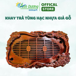 Khay trà tùng hạc nhựa giả gỗ, khay đựng bộ ấm trà bền đẹp sang trọng