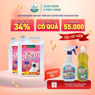 Combo 2 can nước giặt xả zico 5,0 lít tặng 1 chai rửa chén zico 400 ml, 1 chai xịt kính zico 500 ml