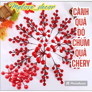Cành quả đỏ,chùm quả chery trang trí decor noel,tết,oản tài lộc , vòng nguyệt quế,làm cành đào đông