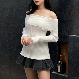Áo len gân dày trễ vai dáng bó Creamy TOP