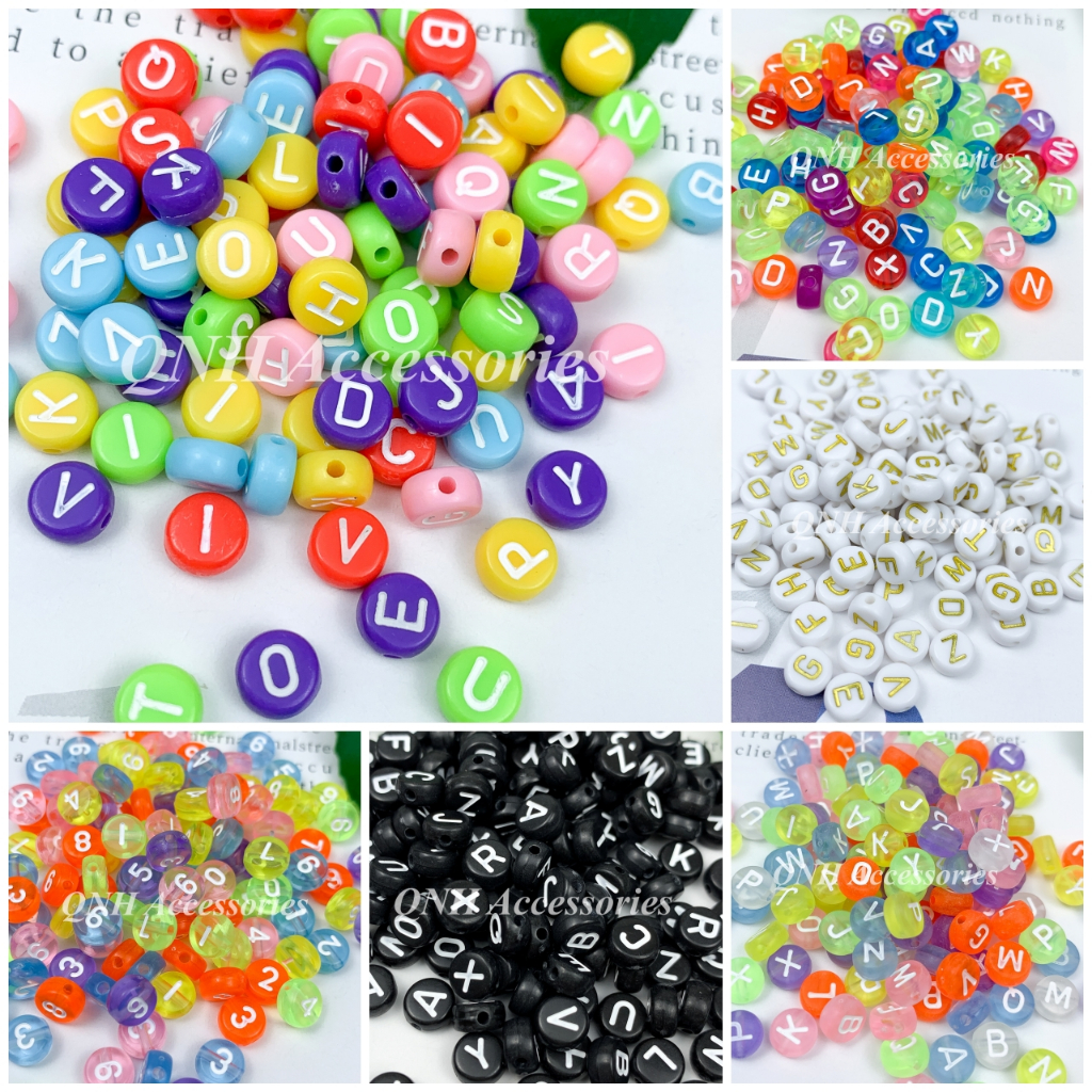 (Đọc kĩ mô tả)Gói 100 hạt nhựa chữ cái ngẫu nhiên kích thước 4*7mm dùng xỏ vòng tay, làm trang sức handmade