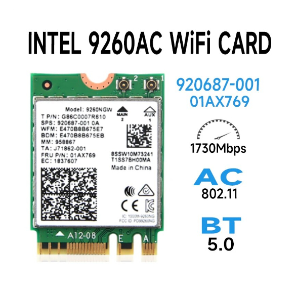 Card wifi INTEL AC 9260 NGW M2 2230 KEY EA 5GHZ Bluetooh 5 cho Laptop PC