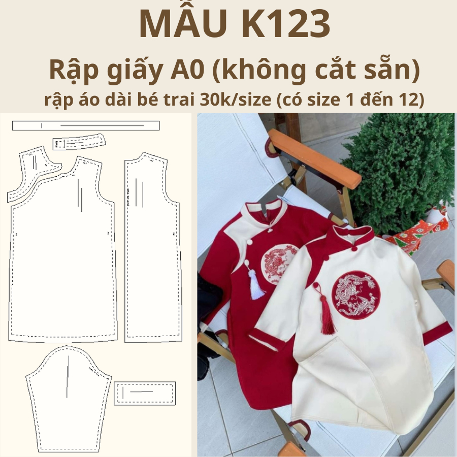 RẬP GIẤY A0 ÁO DÀI BÉ TRAI K123 (KHÔNG CẮT SẴN)