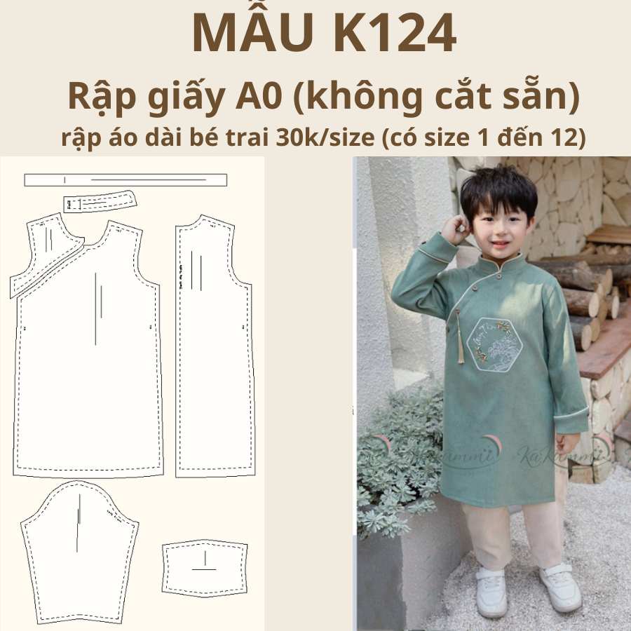 RẬP GIẤY A0 ÁO DÀI BÉ TRAI K124 (KHÔNG CẮT SẴN)