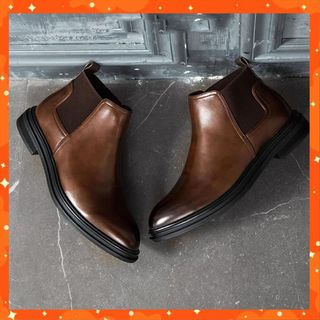 Giày chelsea boot nam đế cao mũi tròn cao cấp - giày bốt nam đẹp da bò nguyên tấm đế cao su tăng chiều cao