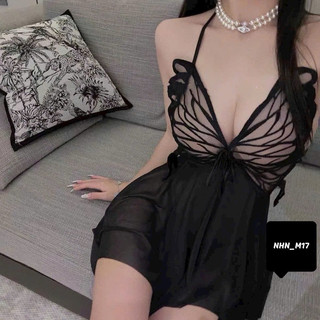 Đầm yếm ngủ cánh hình bướm xẻ giữa hở dây lựg sexy