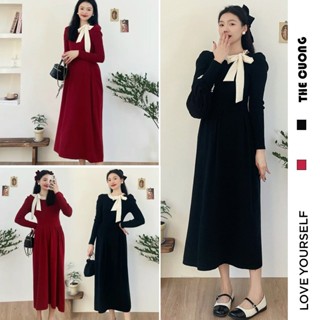 ĐẦM VÁY BẦU CÔNG SỞ DỰ TIỆC C8692 CHẤT LEN TĂM VIỆT NAM DÁNG SUÔNG DÀI KHĂN LIỀN BUỘC NƠ ĐIỆU ĐÀ SANG CHẢNH FREESIZE