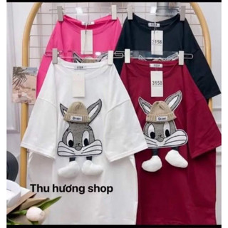 Áo thun cotton khô 3158 hình thỏ đội mũ len
