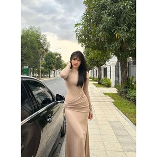 Váy Thun Dài Tay Cổ Chéo  Lady Tùng Rủ Đuôi Cá Chất Thun Tăm Hàn Mềm Mịn cao cấp yuna68 VAY001
