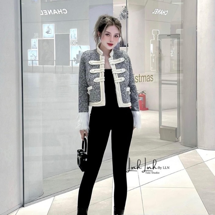 Áo dạ tweed tay lông