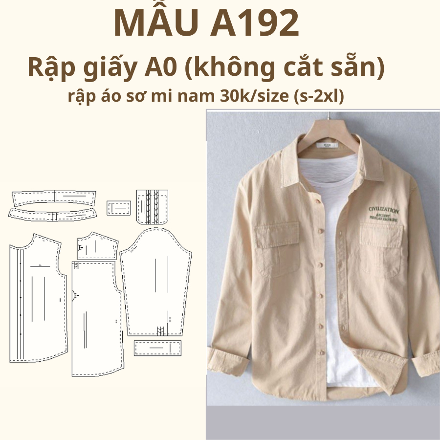 RẬP GIẤY A0 ÁO SƠ MI NAM A192 (KHÔNG CẮT SẴN)