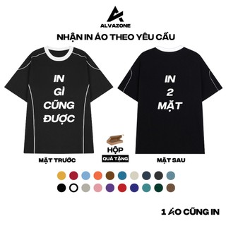Áo thun raglan oversize sọc in theo yêu cầu in gì cũng được 6 màu cotton 100% alvazone