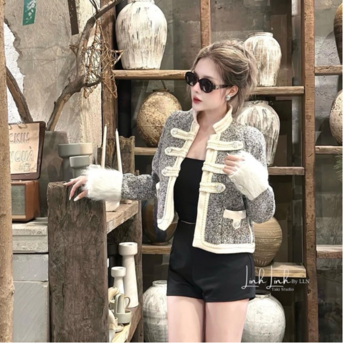 Áo dạ tweed tay lông