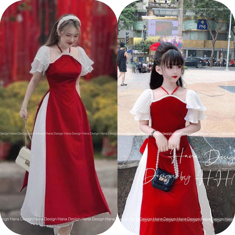 váy cách tân cho mẹ và bé hàng cao cấp size 10kg-60kg