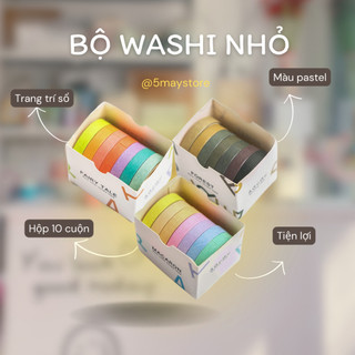 Set washi tape Bộ 10 cuộn giấy trang trí sổ theo tone màu pastel tiện lợi tiết kiệm