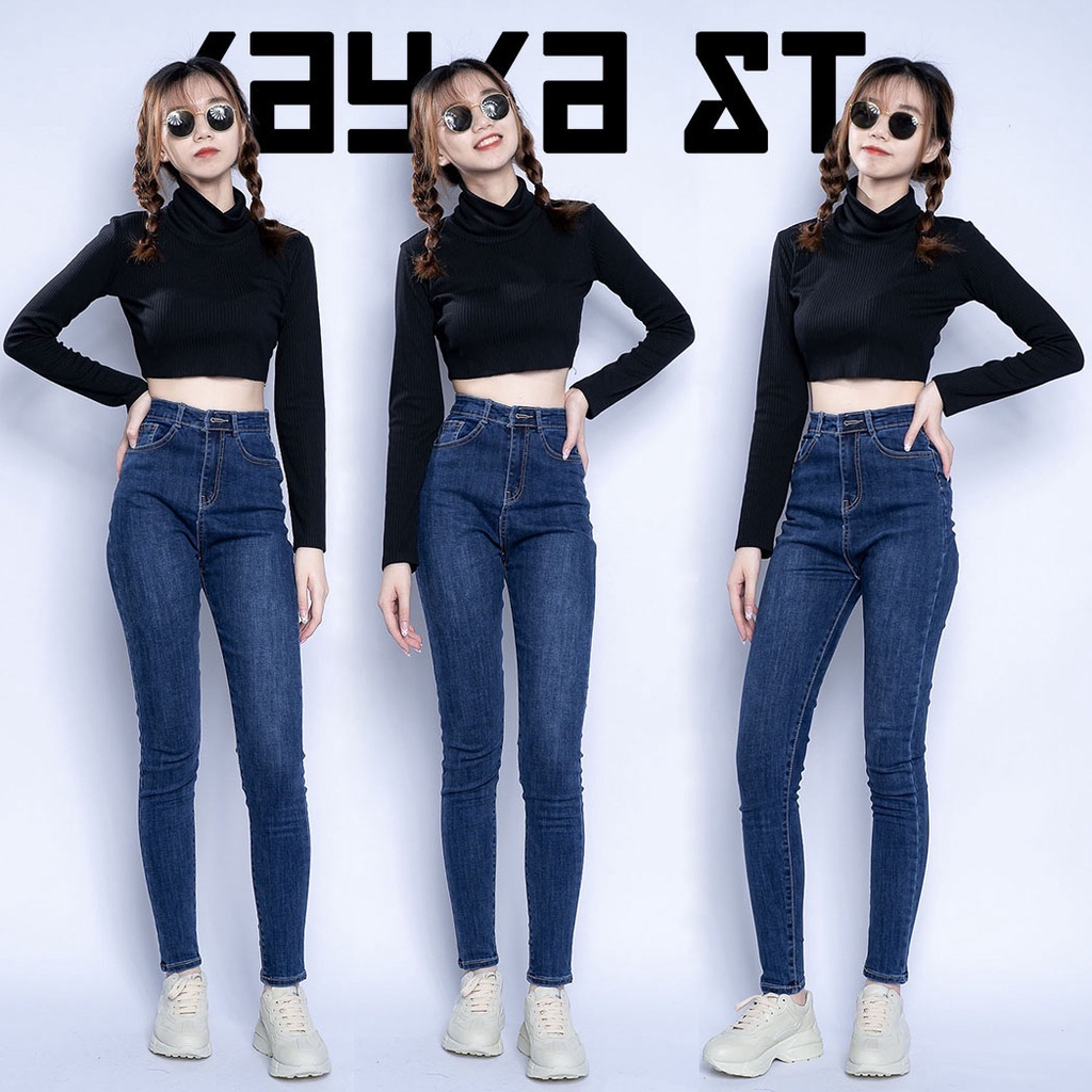 Quần jeans nữ dáng ôm skinny lưng cao Avocado, quần bò ống bó co giãn form dài phong cách trẻ trung